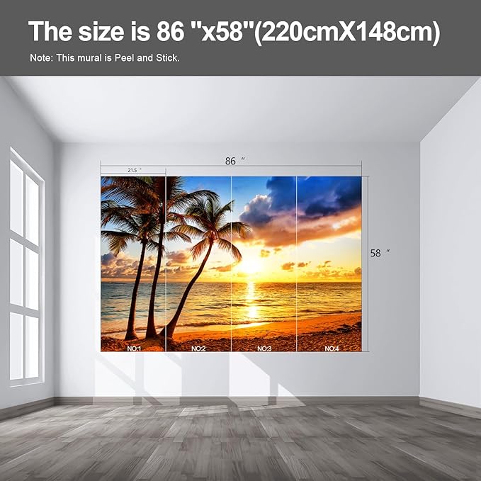 Beach Wall murals at Dusk Peel and Stick Sunset Wallpaper for Bedroom Living Room - 58"x86"-Ruum Studio Home