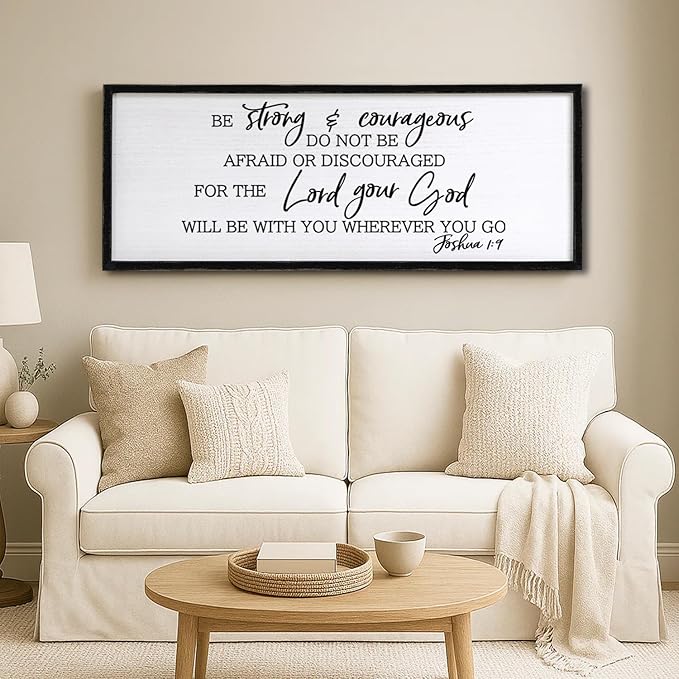 Be Strong And Courageous Sign Bible Verse Framed Wall Art, 32''×12'' Rustic Religious Christian Proverbs 3:5-6 Sign, Horizontal Holy Inspirational Catholic Scripture Decor-Ruum Studio Home