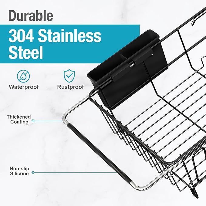 MAJALiS Dish Drying Rack in Sink - Small Dish Drainers for Kitchen Sink, Over The Sink Dish Racks with Utensil Holder, Stainless Steel Dish Rack in Sink, Black-Ruum Studio Home