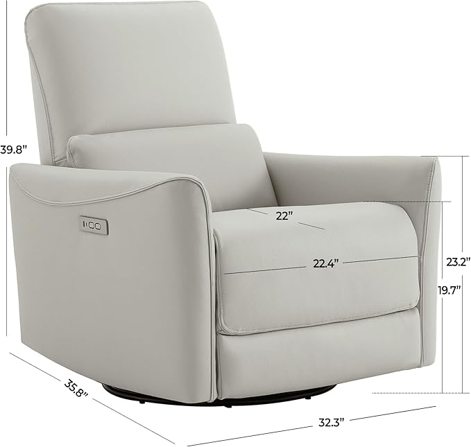 CHITA Power Recliner Chair Swivel Glider, FSC Certified Upholstered Faux Leather Living Room Nursery Reclining Sofa Chair with Lumbar Support, Cream-Ruum Studio Home