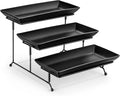 MALACASA 3 Tier Serving Trays for Party, Stoneware Serving Platters and Trays, 12 Inch Tiered Tray Stand, Fruit Tray, Trays for Serving Food, Black Dessert Stand with Collapsible Sturdier Metal Rack-Ruum Studio Home