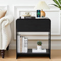 Fluted Nightstand with Charging Station, Mid Century Modern Bed Side Table End Table with Drawer Storage, Large Wooden Night Stands Bedside for Bedroom Living Room Sofa Office, Black-Ruum Studio Home
