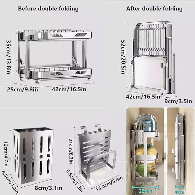 Dish Drying Rack with Drain Board - Rustproof Stainless Steel Dish Rack with Utensil Holder,Dish Racks for Kitchen Counter Over Sink,Over-Sink Drying Rack(Wall-Mounted,Third Floor)-Ruum Studio Home