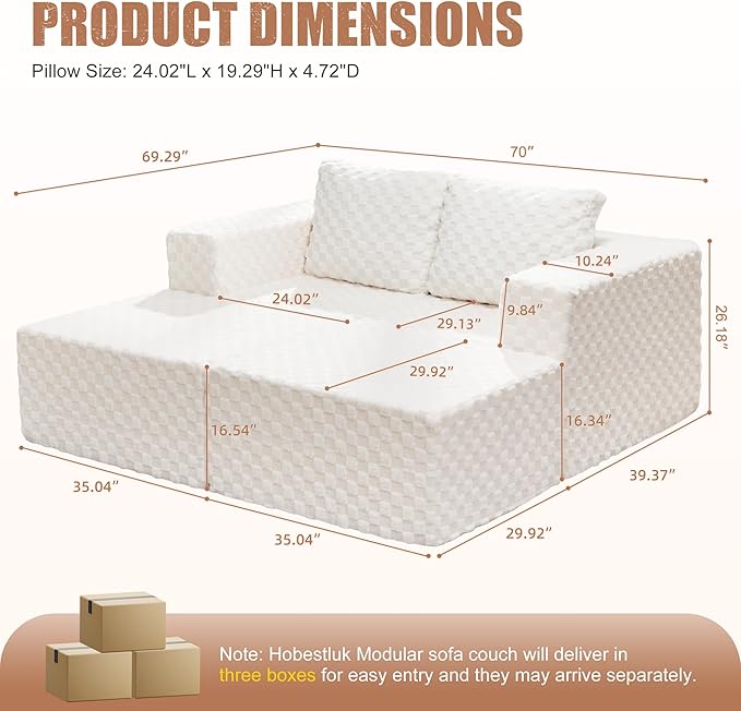 Hobestluk Modular Sectional Sofa Memory Foam Couch Sofa Bed Loveseat with Chaises Cloud Couch with Removable Cover Large Sectional Couches for Living Room (Plush White, Sofa Bed)-Ruum Studio Home