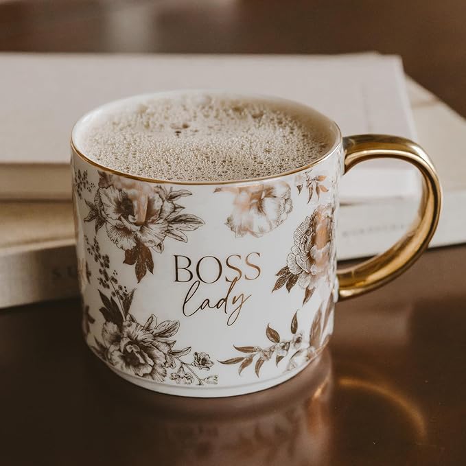 Sweet Water Decor Boss Lady Mug, 17 oz Cute Coffee Mug with Gold Handle for Women Bosses, Large Cup for Tea, Espresso & Hot Cocoa, Birthday Gift Idea for Coworkers, Friend, Mom, & Wife-Ruum Studio Home