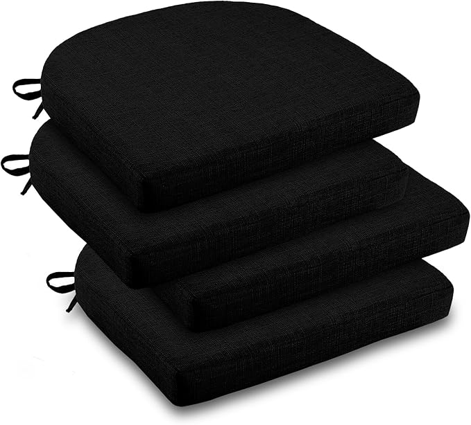 downluxe Indoor Chair Cushions for Dining Chairs, Soft and Comfortable Textured Foam Kitchen Chair Pads with Ties and Non-Slip Backing, 16" x 16" x 2", Black, 4 Pack-Ruum Studio Home