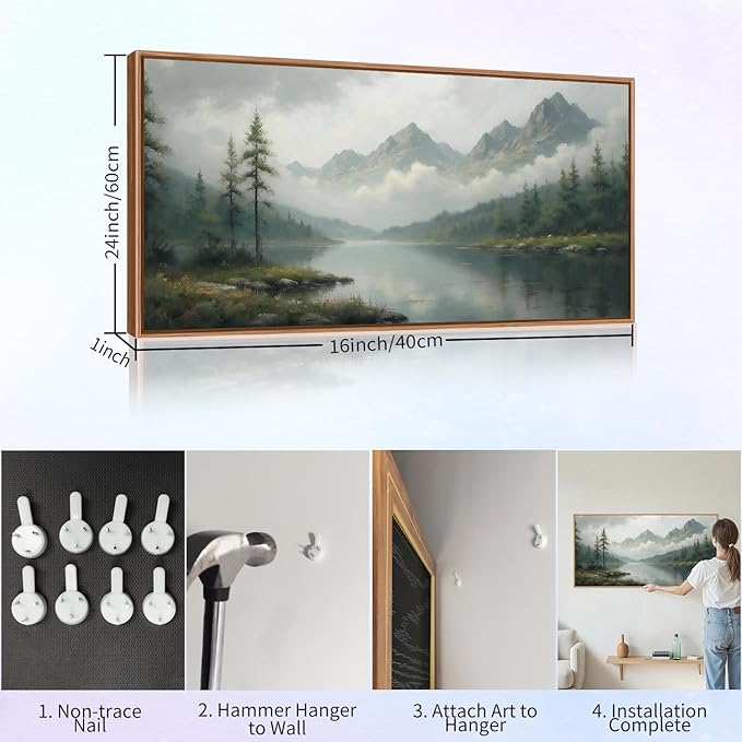 SIGNINART Large Misty Mountain Framed Canvas Wall Art, Green Forest River Scenery Wall Decor, Modern Foggy Wooden Landscape Artwork, Oil Style Nature Art Print for Living Room Bedroom Office 20"x40"-Ruum Studio Home