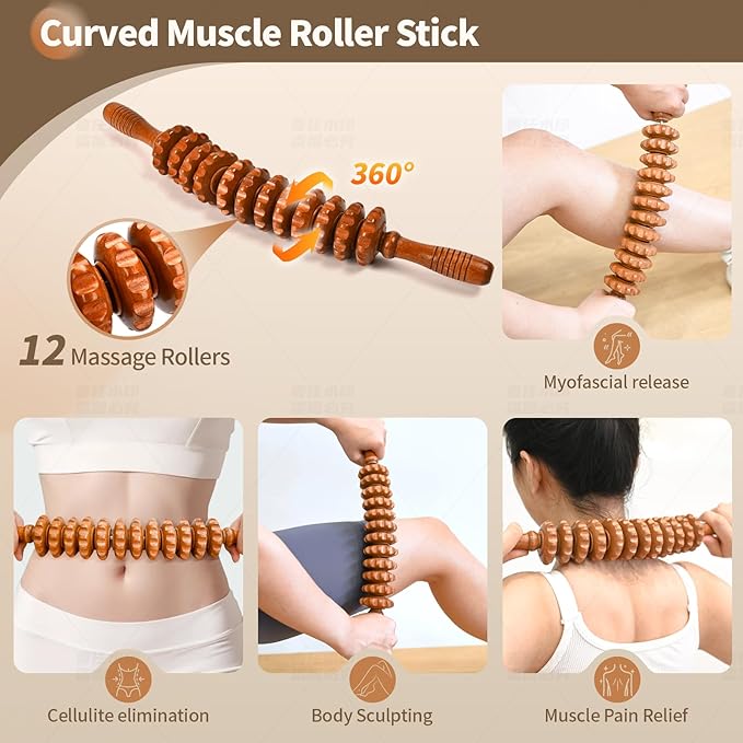 Wood Therapy Massage Tools 5-in-1 Lymphatic Drainage Massager for Muscle Pain Relief Maderoterapia Kit, Anti-Cellulite, Body Shaping&Contouring (set1)-Ruum Studio Home