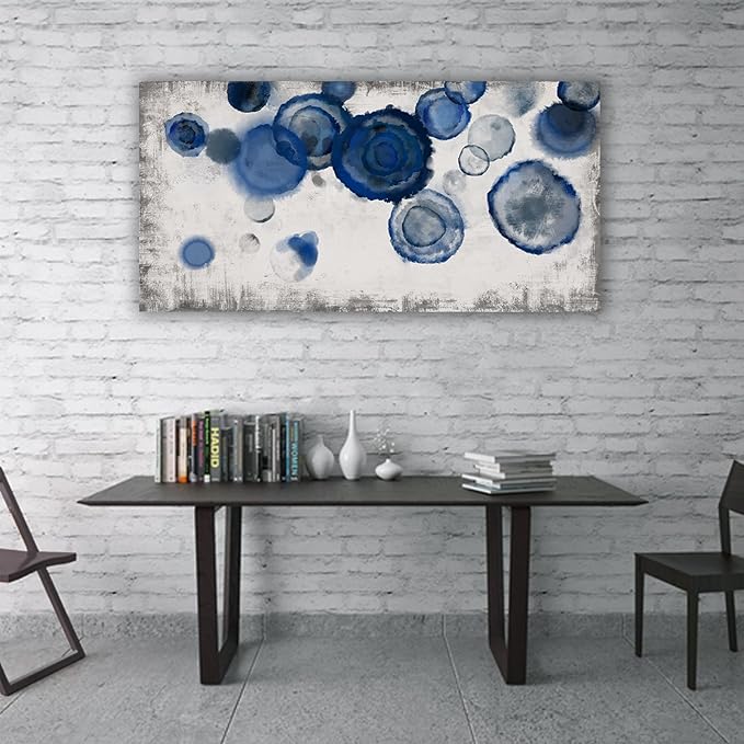 YJYart Blue Wall Art For Living Room Watercolor Dots Wall Decorations Indigo Dot Wall Decor Posters for Room Aesthetic Modern Artwork 24x48 Inch-Ruum Studio Home