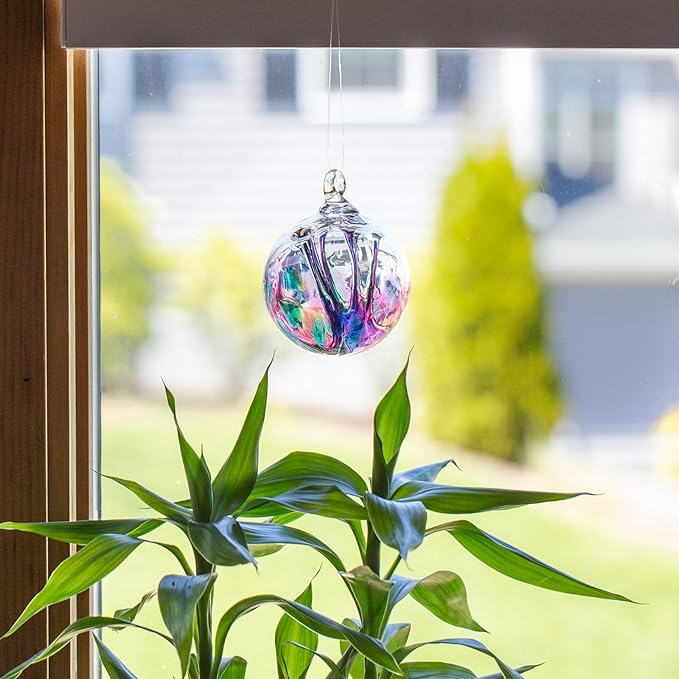 Luke Adams Glass | 3" Mini Glass Tree of Life | Handmade Ornament | Hanging Garden Gazing Ball | Indoor Outdoor Home Décor | (Pink Violet Teal)-Ruum Studio Home