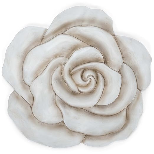NAT & Jules Rose Flower Shaped Dimensional Indoor Outdoor 12 inch Cast Resin Decorative Garden Stepping Stone, Patio, Walkway Sculpture Yard Art, White-Ruum Studio Home
