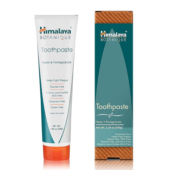 Himalaya Botanique Original Neem & Pomegranate Botanical Toothpaste, Fights Plaque, Brightens Teeth, Fluoride Free, No Artificial Flavors, SLS Free, Cruelty Free, Foaming, Mint Flavor, 5.29 Oz, 4 Pack-Ruum Studio Home