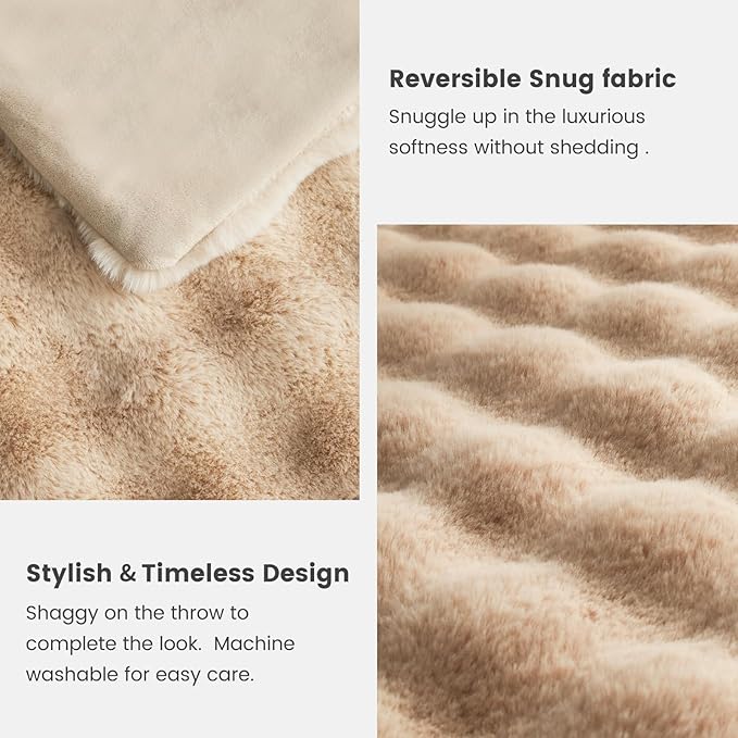 Cozy Bliss Faux Fur Throw Blanket for Couch, Fuzzy Soft Plush Thick Bubble Blanket for Sofa Bedroom Living Room, 50 * 60 Inches Beige-Ruum Studio Home