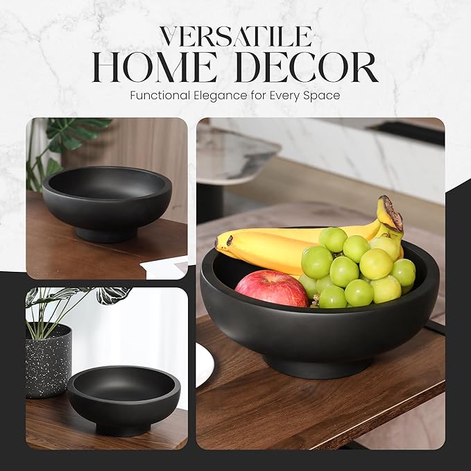 Concrete Fruit Bowl – Large Decorative Pedestal Bowl for Kitchen Counter, Entryway, or Coffee Table – Modern Catch – All Key Bowl – Heavyweight Centerpiece for Home Decor (Concrete)-Ruum Studio Home