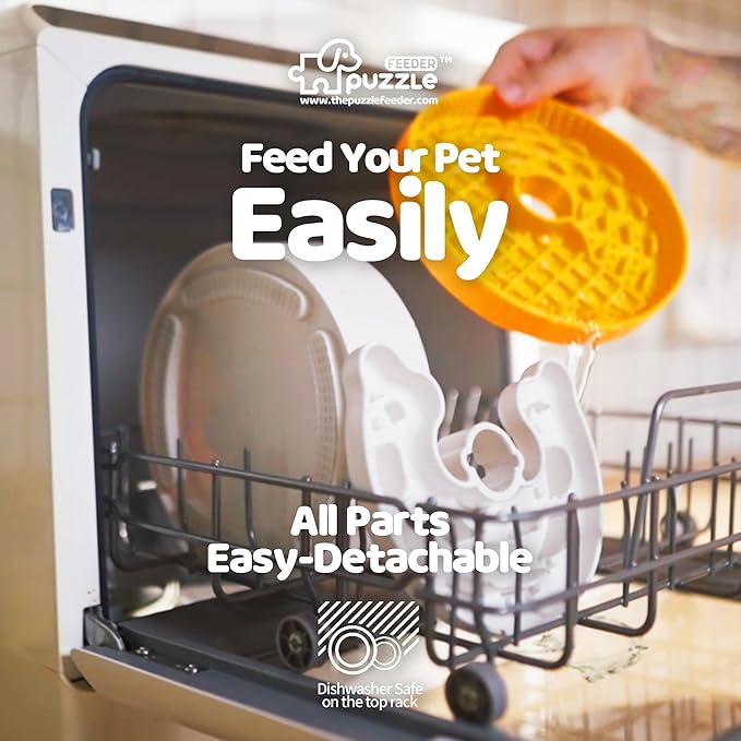 Slow Feeder Dog Bowl with Lick Mat and Puzzle Inserts - Non-Slip Base, Adjustable Speed Design, Dishwasher Safe for Puppies, Orange-Ruum Studio Home