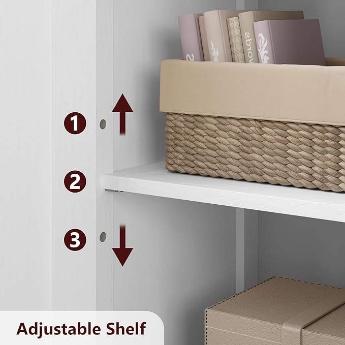 GarveeHome 54in Tall Bathroom Cabinet, Farmhouse Storage Cabinet with Glass Doors and Adjustable Shelves, Freestanding Kitchen Pantry Cabinets, Cupboard for Living Room, Dining Room, White-Ruum Studio Home