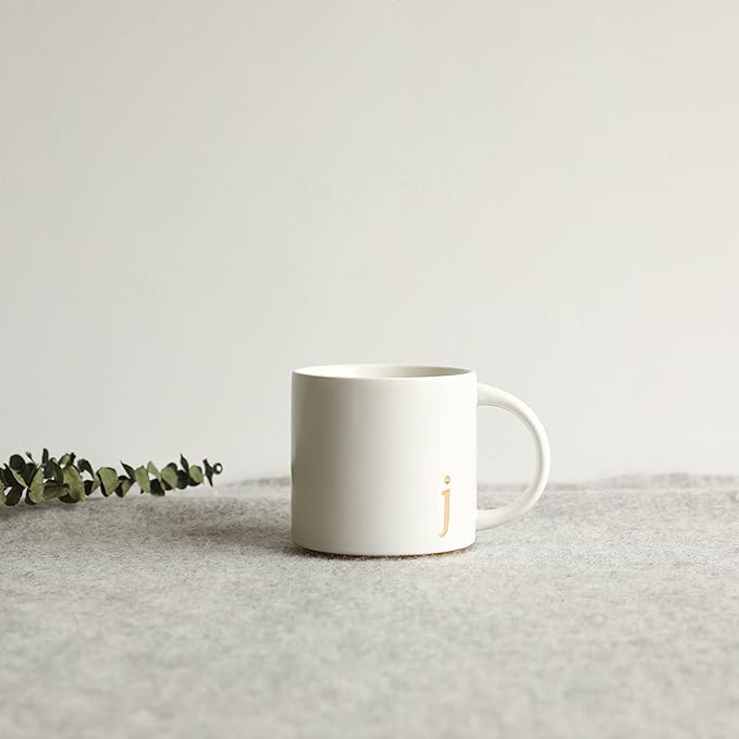 COLLECTIVE HOME - Monogram Ceramic Mugs, 15 oz Golden Initial Coffee Cups, Elegant Alphabet Tea Mugs, Elegant Personalized Mug with Gift Box, Luxurious Cups for Office and Home (j)-Ruum Studio Home