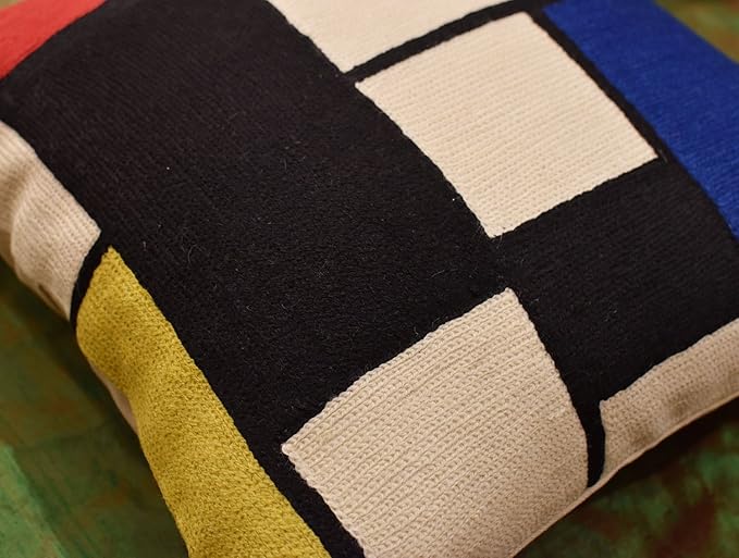 Kandinsky Modern Pillow Cover Red White Blue Black - Tableau Geometric Pillowcase Abstract Chair Cushion Contemporary Outdoor Boho Chair Handmade Wool 18x18-Ruum Studio Home