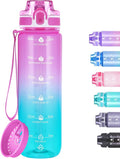 32oz Motivational Water Bottles with Time Marker & Fruit Strainer, Transparent Gradient Color Water Bottle with Times to Drink, Leakproof & BPA Free, Reusable Bottle with Strap (No Straw)-Ruum Studio Home
