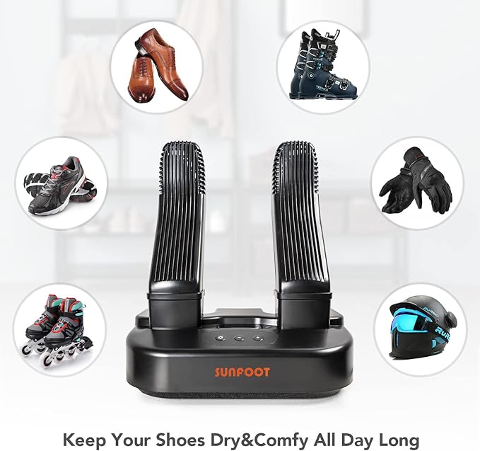SUNFOOT Boot Dryer And Deodorizer Shoe Dryers For Work Boots, Ski Boot, Hats, Socks, Motorcycle Helmets Glove Dryer With Heat Blower, Quick Drying Boot Warmer Adjustable Timer And Rack (Black)-Ruum Studio Home
