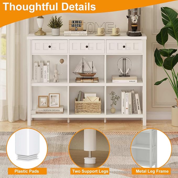FATORRI 6 Cube Storage Bookshelf with 3 Drawers, Long Horizontal Bookcase, Modern Cubby Organizer Shelf (White Oak, 47 Inch)-Ruum Studio Home