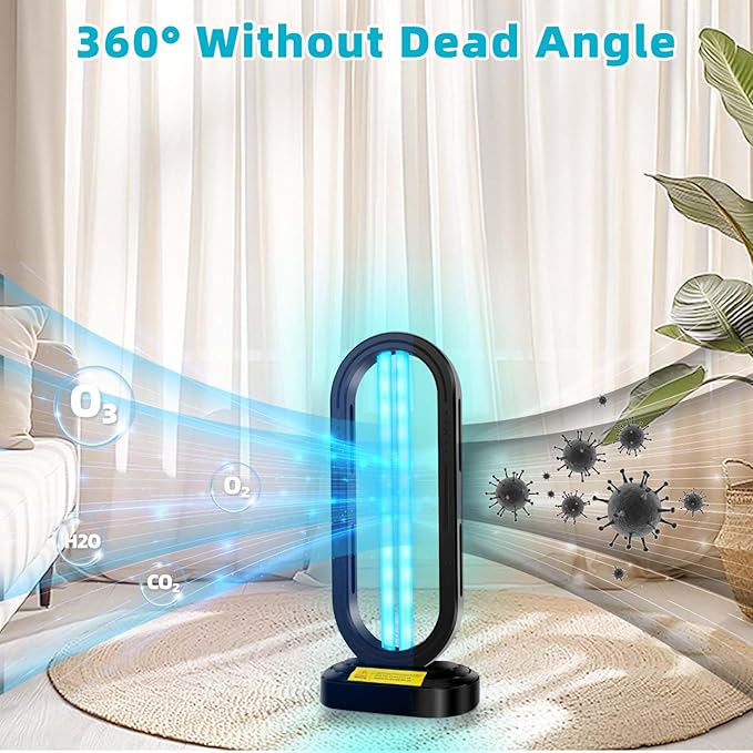 UV Light Sanitizer,4-Speed Timing and Remote Control UVC Home Disinfection Device,Portable Ultraviolet Light Sanitizer for Dust Mites,UV Lamp for Whole Room,Black-Ruum Studio Home