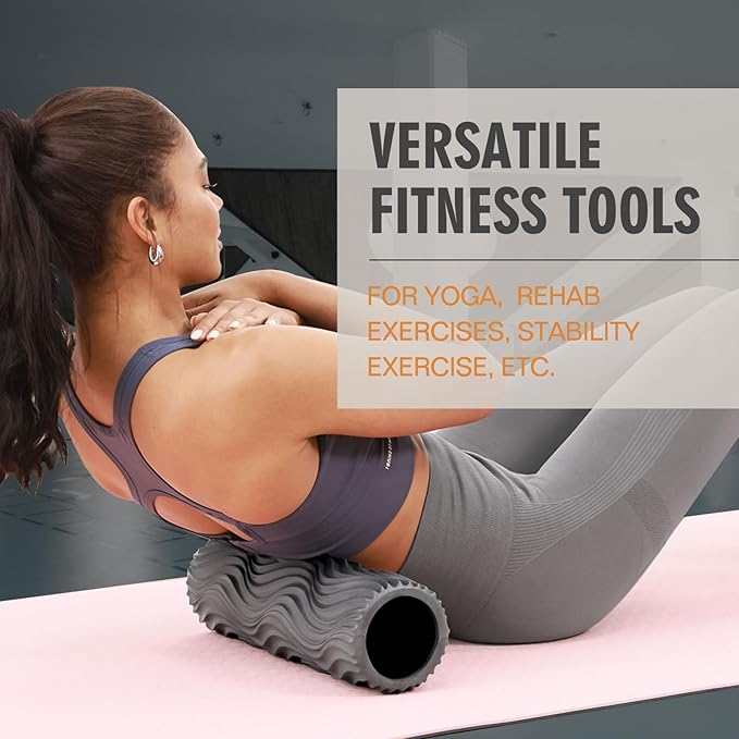 Foam Roller, Deep Tissue Massage Muscle Roller Back Roller Foam with Wave Texture - Back Pain Relief & Physical Therapy, Fitness Foam Roller for Pilates, Yoga (Grey)-Ruum Studio Home