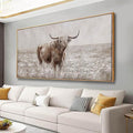 Farmhouse Highland Cow Wall Decor on Canvas with Framed Large Landscape Brown Artwork for Bedroom Living Room Office Decor 29x58 Inch-Ruum Studio Home