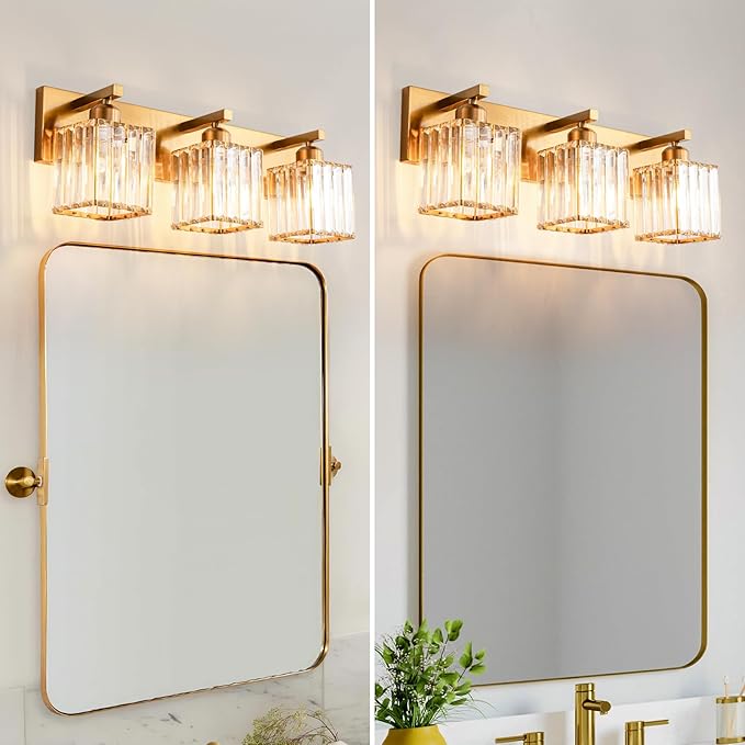 Modern Bathroom Vanity Light 3-Lights Gold Crystal Bathroom Wall Light Vanity Light Fixtures，20.47-inch Modern Minimalist Design-Ruum Studio Home