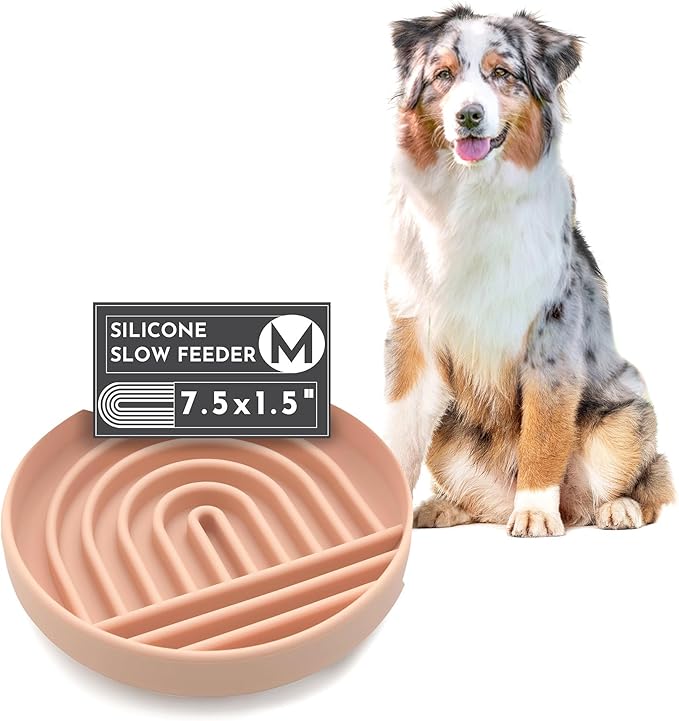 The Slowdown Bowl Silicone Slow Feeder for Dogs & Puppies, Slow Eating, Modern Lick Mat Design, Reduces Gulping, Fits 2 Cups 7.5” Across x 1.5” Tall, Mealtime Challenge, Medium-Blush-Ruum Studio Home