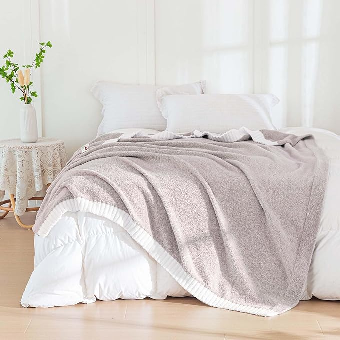 Soft Fuzzy Throw Blanket - Light Grey Cozy Warm Knit Fluffy Plush, Lightweight & Breathable, Throw for Bed, Chair, Sofa, Couch, Outdoor, 60"X80", Oeko-TEX Certified-Ruum Studio Home