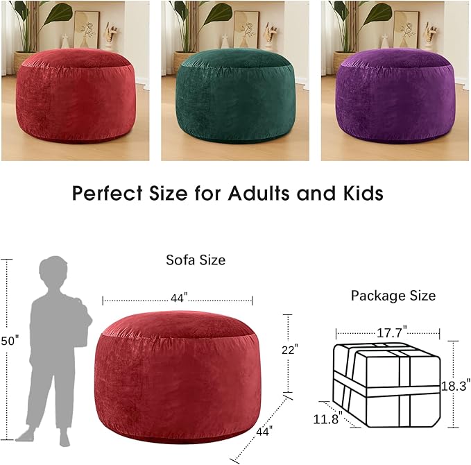 Bean Bag Chairs for Adults - Memory Foam Furniture BeanBag Chair - Kids/Teens Sofa with Soft Micro Fiber Cover - Round Fluffy Couch for Living Room Bedroom College Dorm - 4 ft, Red-Ruum Studio Home