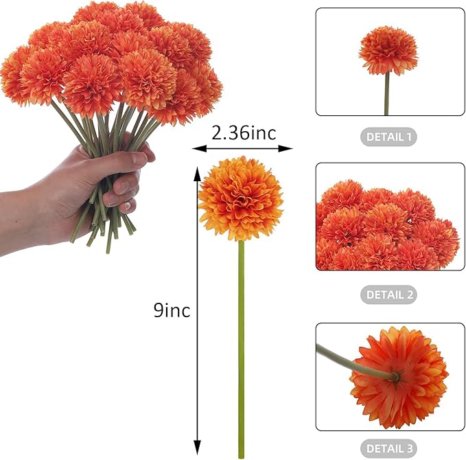 Kimura's Cabin 20Pcs Orange Fake Mums Flowers Artificial Silk Chrysanthemums Faux Ball Flower for Wedding Arrangement Fall Bouquets Home Table Decoration Halloween Decor(Orange)-Ruum Studio Home