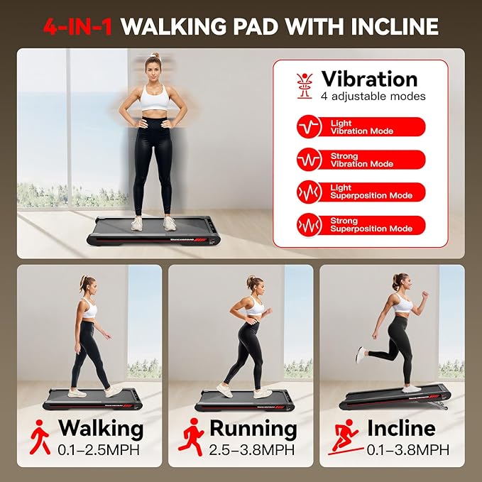 Walking Vibration Pad,Under Desk Treadmills for Home,4 in 1 Vibration Plate Exercise Machine,Portable Walking Pad with APP,350 Lb Capacity Multifunctional Treadmill Pro Max-Ruum Studio Home