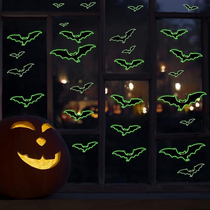 3 Sheets Glow in The Dark Halloween bat Decals Luminous Halloween bat Stickers Removable Bat Wall Decor Glowing Window Clings for Scary Halloween Theme Party Decorations-Ruum Studio Home
