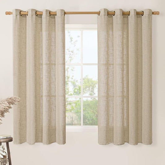 LAMIT Linen Blended Window Curtains 63 inch Length for Bedroom, Soft Semi Sheer Light Filtering Burlap Curtain Panles with Bronze Grommet Drapes for Living Room, 2 Panels Set, 52 x 63 Inch, Brown-Ruum Studio Home