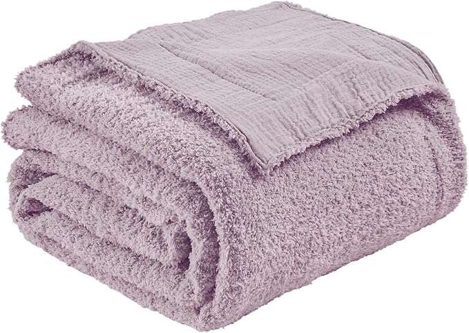EMME Muslin and Fleece Twin Blanket Reversible - 60"*80" Lavender Soft Warm Throw Blankets for Couch Bed Picnic Travel Bed-Ruum Studio Home