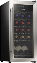 NutriChef PKCWC18 Slim Wine Fridge 18 Bottle Mini Beverage Chiller Adjustable Temp Control, 30x13x17 IN, Black-Ruum Studio Home