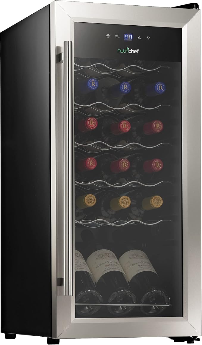 NutriChef PKCWC18 Slim Wine Fridge 18 Bottle Mini Beverage Chiller Adjustable Temp Control, 30x13x17 IN, Black-Ruum Studio Home