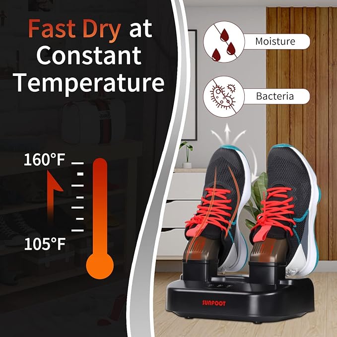 SUNFOOT Boot Dryer And Deodorizer Shoe Dryers For Work Boots, Ski Boot, Hats, Socks, Motorcycle Helmets Glove Dryer With Heat Blower, Quick Drying Boot Warmer Adjustable Timer And Rack (Black)-Ruum Studio Home