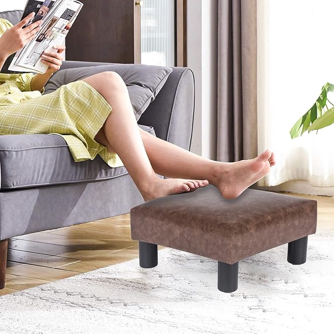 Joveco Small Footstool Ottoman Upholstered PU Leather Square Footrest Ottomans Small Foot Rest for Desk Couch Living Room Bedroom Office (Brown)-Ruum Studio Home