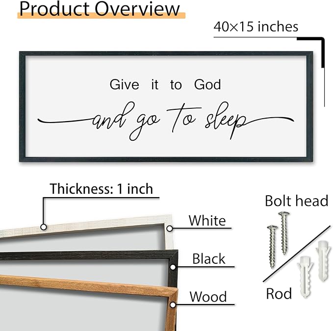 SRSZHIYUE Give It To God And Go to Sleep Sign 40"×15" for Master Bedroom Above Bed Wall Decor Large Farmhouse Guest Room Over Art Decoration (White)-Ruum Studio Home