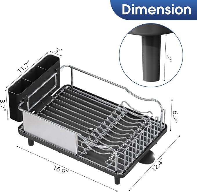 Stainless Steel Dish Drying Rack - Large Capcity 304 Grade Dish Drainer for Kitchen Counter with Drain Board, Utensil Holder & Detachable Cup Shelf, Rustproof Multifunctional Organizer-Ruum Studio Home