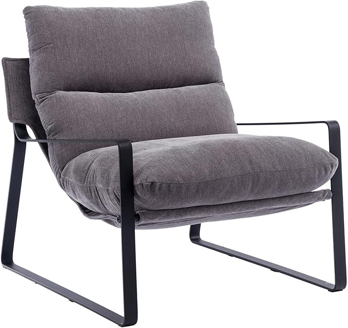 DUOMAY Modern Accent Arm Chair, Comfy Linen Lounge Lazy Chair with Metal Leg, Mid-Century Corner Chair for Living Room Bedroom Office Apartment, Grey-Ruum Studio Home