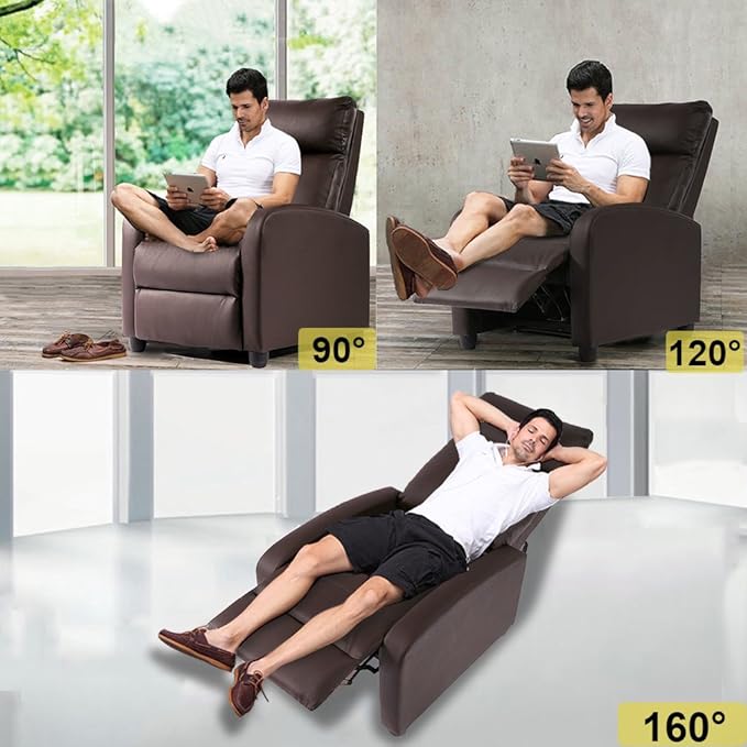 BestMassage | Recliner Chair | No Massage Function | Pu Brown | with Lumbar Support, Adjustable Push Back, Wide Armrests, Footrest & Padded Seat | Easy Assembly | for Living Room, Home Theatre-Ruum Studio Home