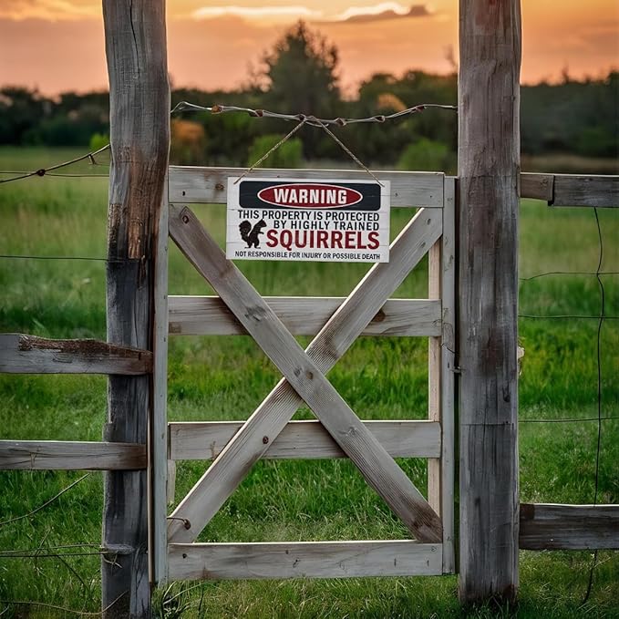 Warning Signs, The Property is Protected By Highly Trained Squirrels Sign, Decorative Wood Hanging Wood Plaque, Funny Warning Decor, Door Gate Hanger, Cute and Funny Garden Decor, Yard Decor-Ruum Studio Home