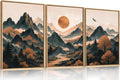Celestdeco Large Boho Mountain Framed Canvas Wall Art Set, Brown Ridge Landscape Wall Decor, Pine Tree Scenery Wall Painting, Abstract Wilderness Art Print for Living Room, Bedroom, Office - 24"X36"X3-Ruum Studio Home