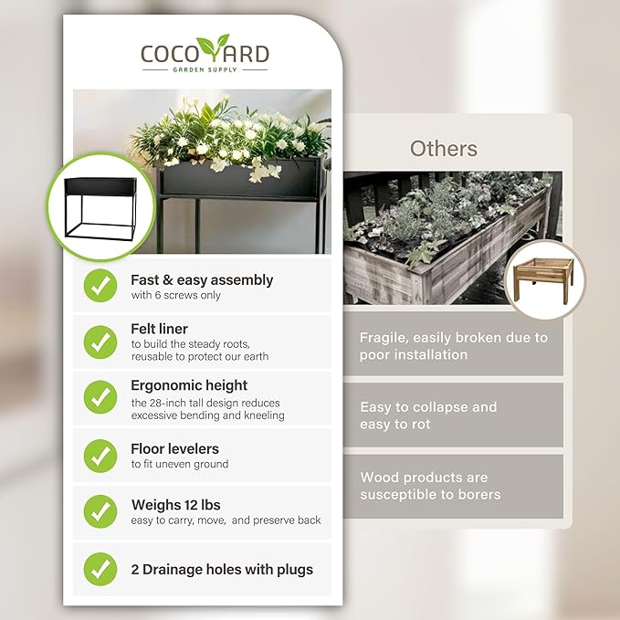 Cocoyard Elevated Planter Box - 28 Inch Durable Raised Garden Bed for Herbs and Flowers - Stylish Tall Rectangular Planter for Outdoor Plants for Patio Decor & Backyard Gardening-Ruum Studio Home