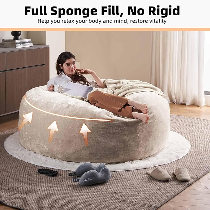 6FT,Oversized Bean Bag Chairs for Adults,Giant beanbag with Filler Included，Fluffy Memory Foam,Soft and Comfy Corduroy Fabric,Gaming Chairs Suitable for Living Room and Bedroom (Apricot, 6 Foot)-Ruum Studio Home