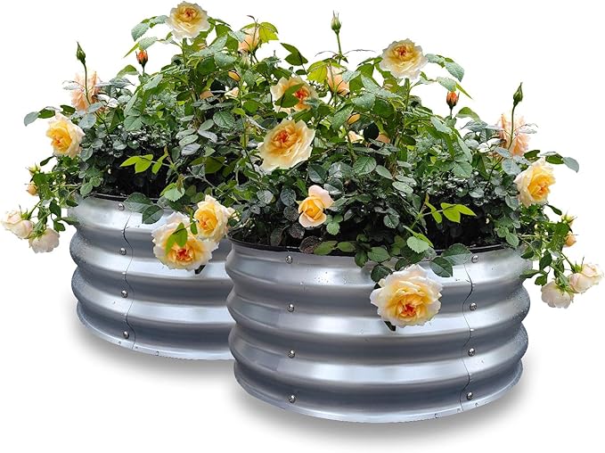 GARDMAX 2 Pack 2x2x1FT Galvanized Round Raised Garden Bed Kit, Metal Planter Boxes Outdoor with Easy Assembly, Large Garden Bed for Vegetables, Fruits, Flower, Herbs Silver-Ruum Studio Home